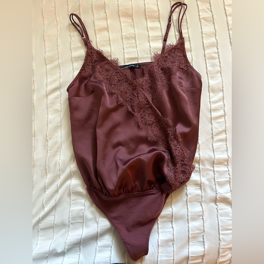 Abercrombie & Fitch Burgundy Lace Satin Top